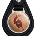 Graphics More Black Leather Cowgirl Pinup Riding Bucking Bull Rodeo Keychain