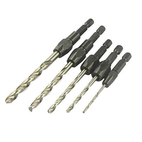 5-in-1 Stainless Steel Drill Bits Cutting Tools Set Black Silver 5 Pcs