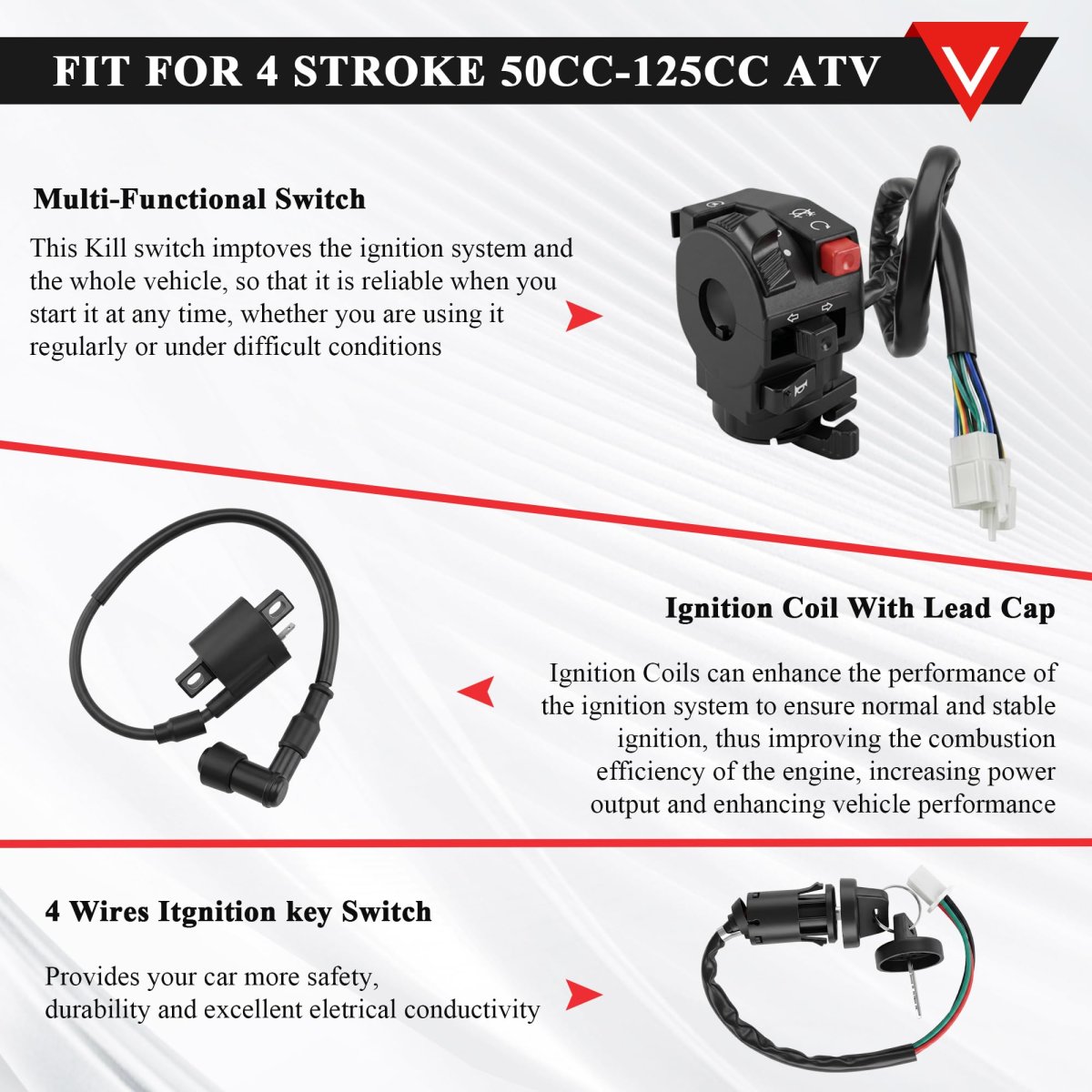 Complete Electrics 4 Stroke Wiring Harness Kit With 8 Coil Cdi Stator For 150cc 200cc 250cc 300cc Atv Quad Dirt Bike Go Kart
