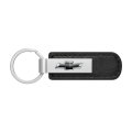 Chevrolet Black Pu Leather Strap Silver Metal Bar Key Chain Official Licensed 
