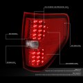 Auto Dynasty Tail Lights For 2009-2014 Ford F150 Driver And Passenger Side Full Led Brake Lamps Replacement Chrome Housing Red