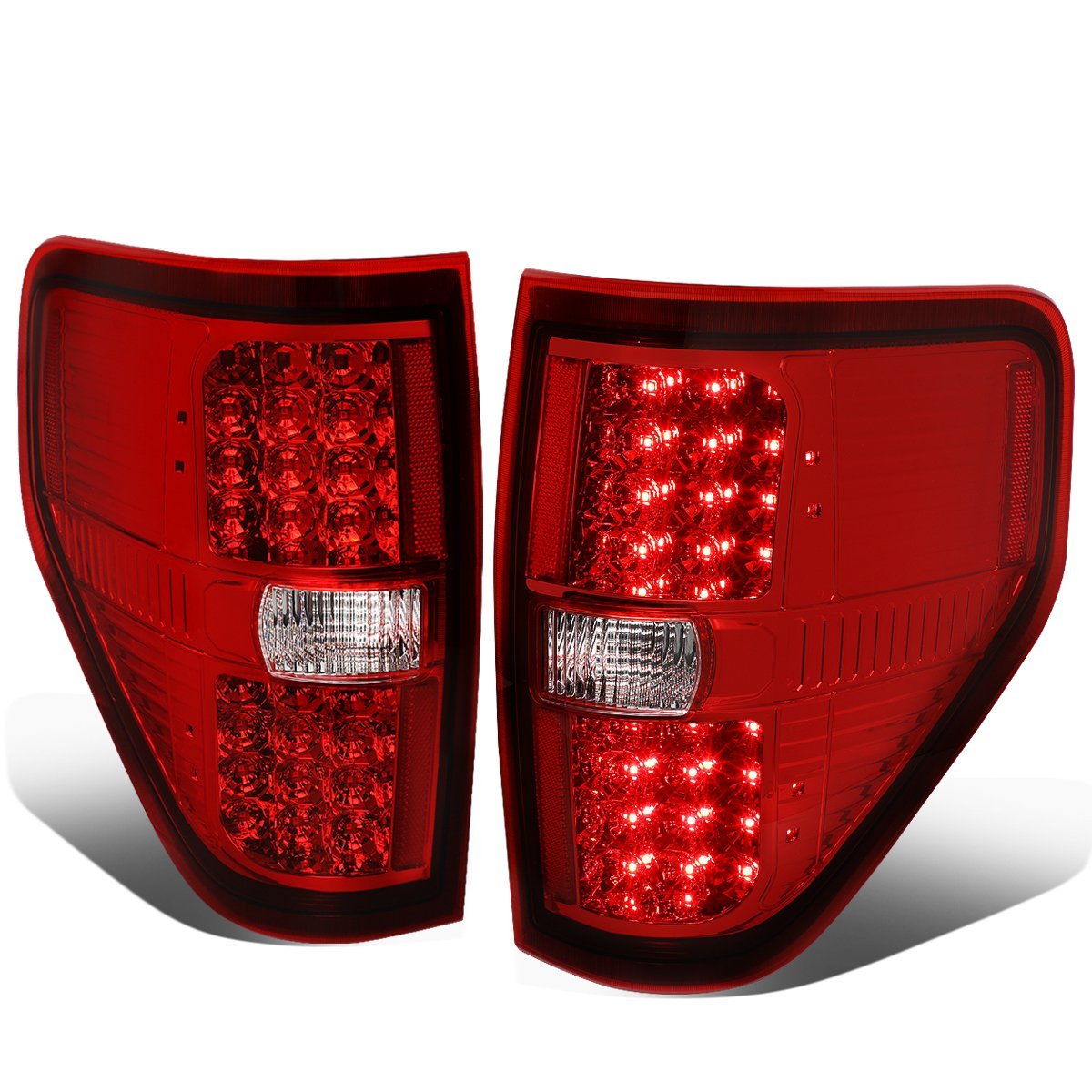 Auto Dynasty Tail Lights For 2009-2014 Ford F150 Driver And Passenger Side Full Led Brake Lamps Replacement Chrome Housing Red
