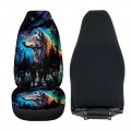Stuoarte Galaxy Forest Wolf Print Car Seat Covers Women Men 2 Piece 3d Bucket Automotive Protector Universal Fit For Suv Sedan