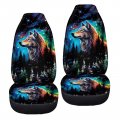 Stuoarte Galaxy Forest Wolf Print Car Seat Covers Women Men 2 Piece 3d Bucket Automotive Protector Universal Fit For Suv Sedan