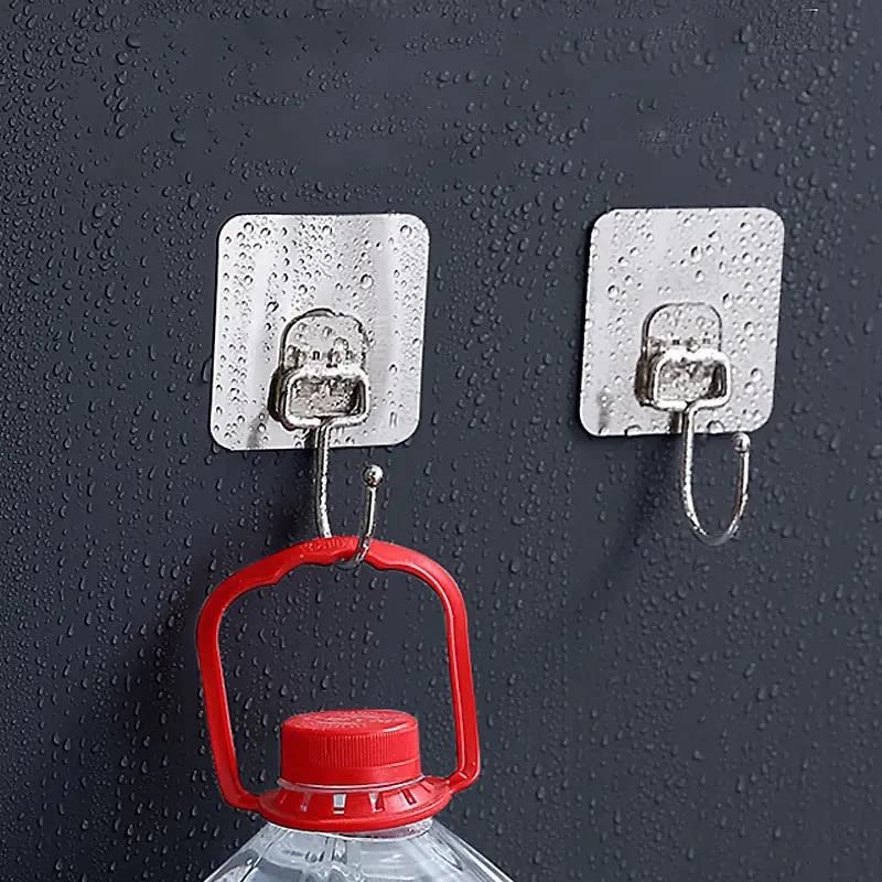 Clear Adhesive Wall Hooks All Purpose Sticky Extra Large Transparent Heavy Duty Waterproof Rustproof Hanging -10 Pack 22lb Max