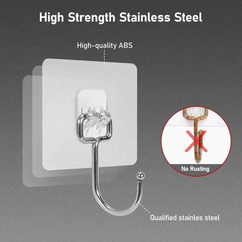 Clear Adhesive Wall Hooks All Purpose Sticky Extra Large Transparent Heavy Duty Waterproof Rustproof Hanging -10 Pack 22lb Max