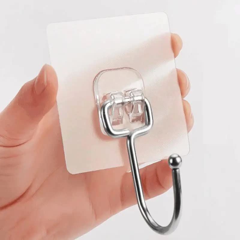 Clear Adhesive Wall Hooks All Purpose Sticky Extra Large Transparent Heavy Duty Waterproof Rustproof Hanging -10 Pack 22lb Max