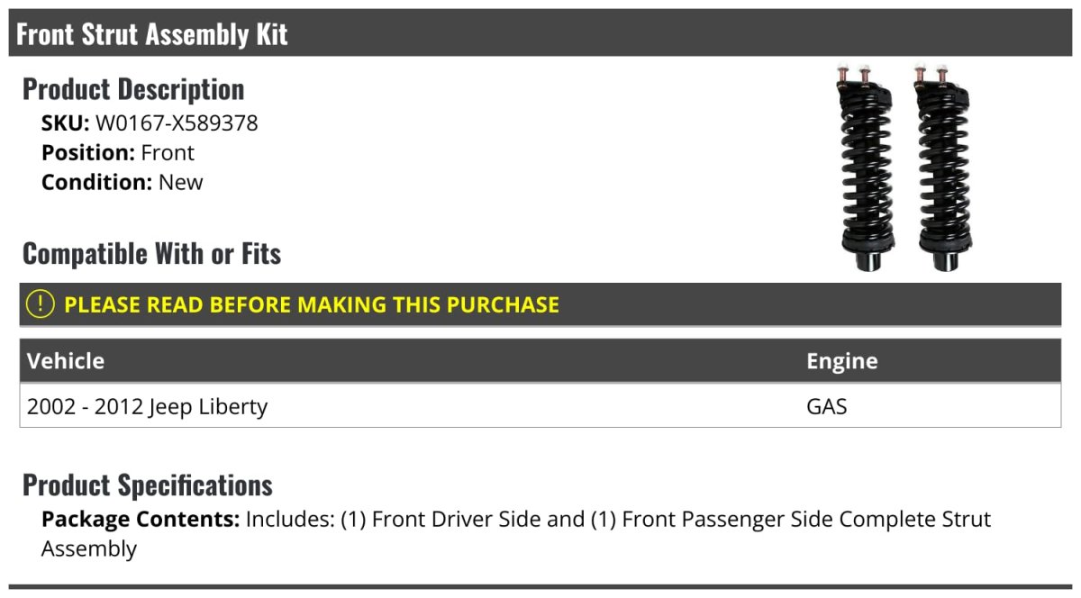 Front Strut And Coil Spring Assembly Set Of 2 For 2002-2012 Jeep Liberty Gas