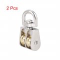 Uxcell 2pcs Lifting Crane Swivel Hook Double Pulley Block Hanging Wire Towing Wheel Zinc Alloy