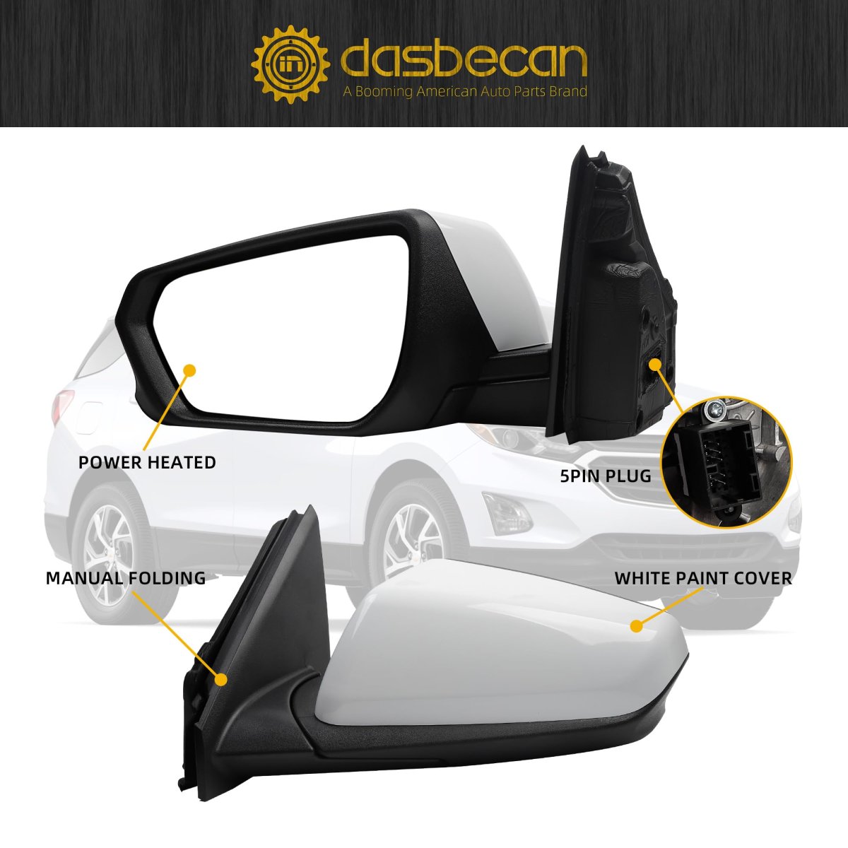 Left Driver Side Mirror For 2018-2023 Chevy Equinox Gmc Terrain Rearview With Heated Glass Power Manual Folding Replace