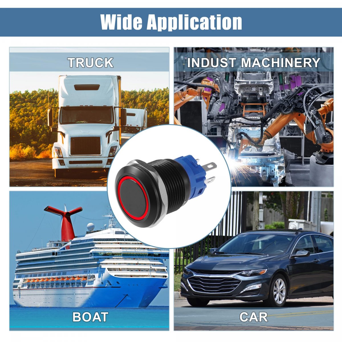 2pcs 19mm Car Interior Pressure Switch Momentary Push Button With Ring Lighting Led 1no 1nc 12-24v Aluminum Alloy For Boat
