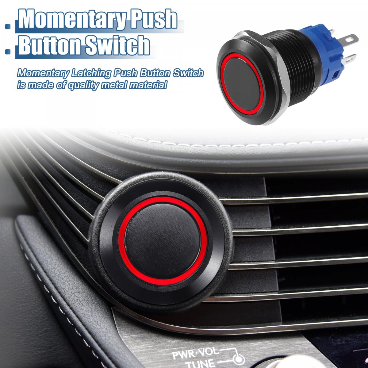 2pcs 19mm Car Interior Pressure Switch Momentary Push Button With Ring Lighting Led 1no 1nc 12-24v Aluminum Alloy For Boat
