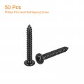 Uxcell 6 X 1 Phillips Pan Head Self-tapping Screw 50pcs 304 Stainless Steel Round Wood Full Thread Black