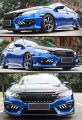 Glossy Black Mesh Badgeless Front Hood Grill Grille Eye Lid Compatible With 2016-2019 Honda Civic