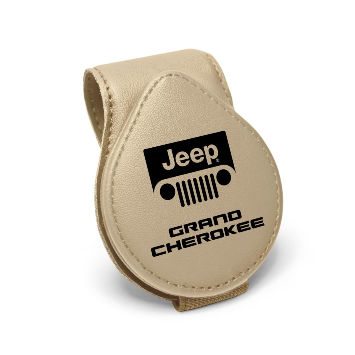 Beige Leather Magnetic Sunglass Holder For Jeep Grand Cherokee Official Licensed Car Sun Visor Mount Clip 2 5 In X 3 38