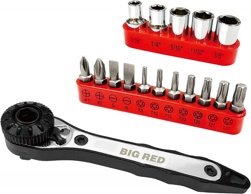 Bht-17htrs01r Mini Ratchet Wrench Screwdriver Socket Set 17 Piece 36 Teeth Reversible High Torque 1 4 In Dual Drive Chrome