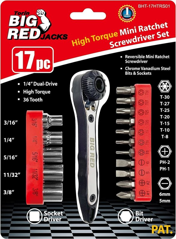 Bht-17htrs01r Mini Ratchet Wrench Screwdriver Socket Set 17 Piece 36 Teeth Reversible High Torque 1 4 In Dual Drive Chrome