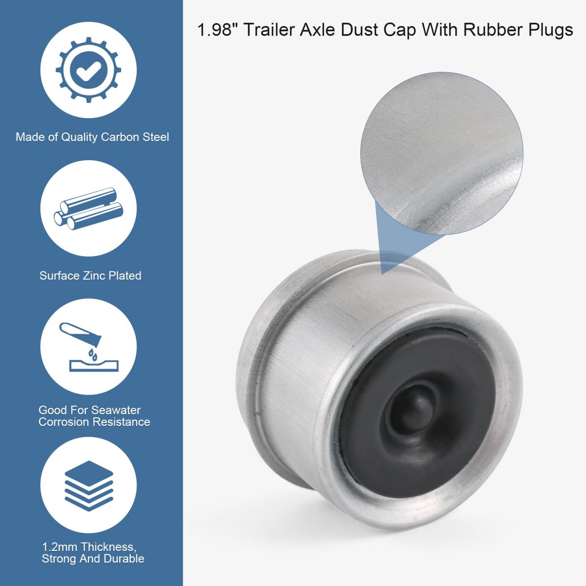 2pcs 1 98 Trailer Axle Dust Cap Cup Grease Cover Hub With Extra 2 Rubber Plugs For Most 2000 To 3500 Lb Dexter Ez Lube Camper