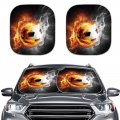 Freewander Smoke Soccer Print Easy To Put Car Cool Windscreen Sunshade 2 Pieces Cute Automobile Shield Foldable Awning 