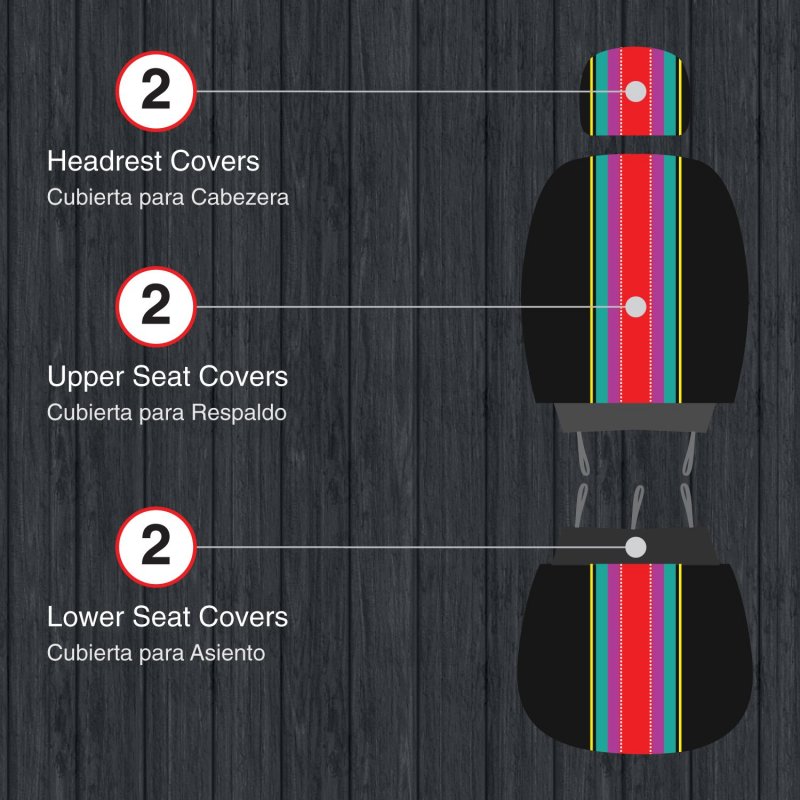 Pilot Automotive Sc-525s-2 Multi-stripe Cool Fabric Seat Cover 6 Pieces Black