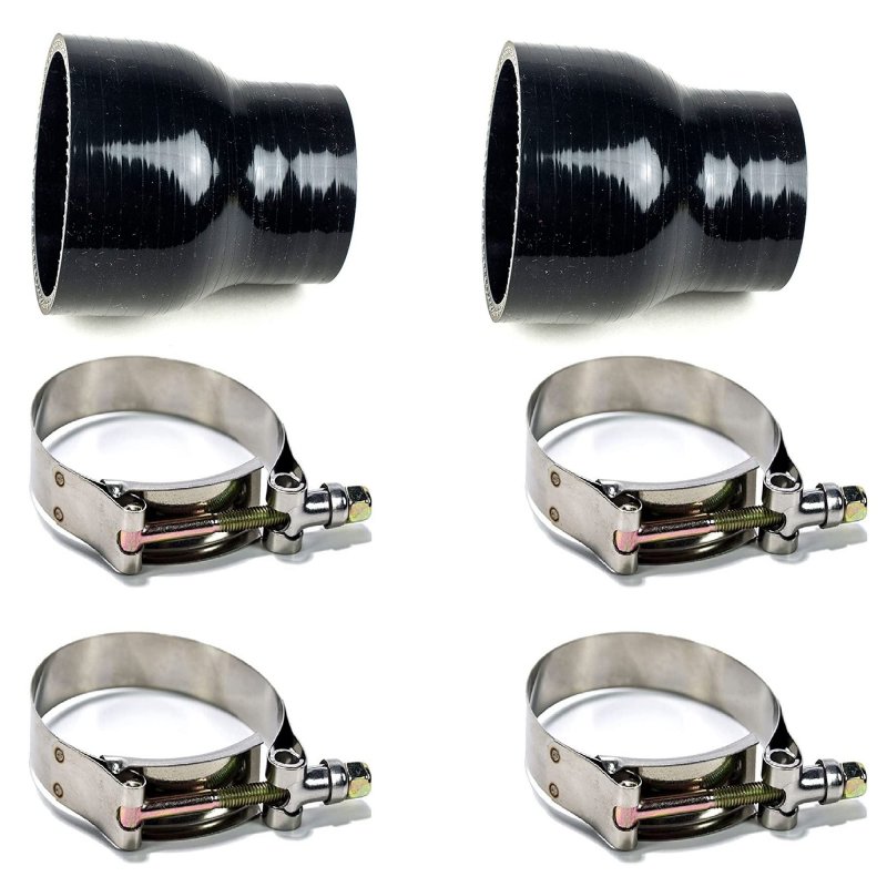 3 5 In To 2 Black Silicone Reducer Coupler Pack Ply Polyester Reinforced Turbo Pipe With 4 T Bolt Clamps