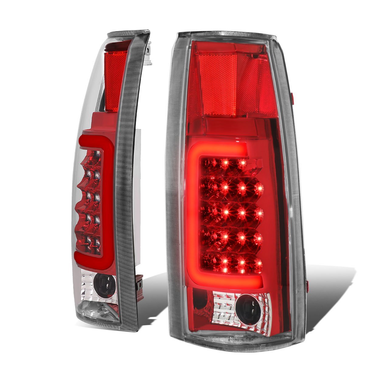 Auto Dynasty For 88-99 Chevy Gmc C K-series Pair Of 3d Led Tail Brake Lights Chrome Housing Red Lens