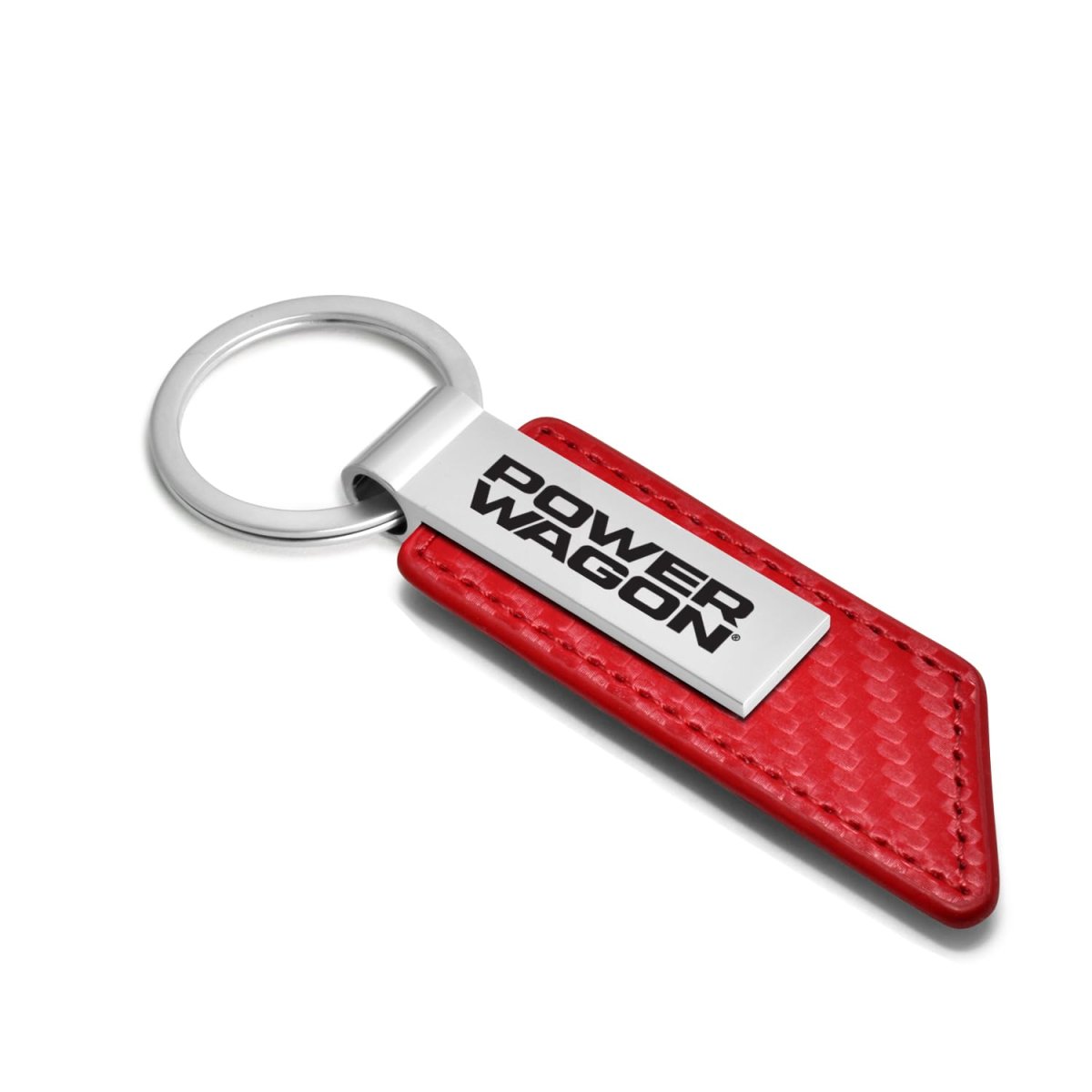 Ram Power Wagon Red Pu Leather Carbon Fiber Texture Strap Silver Metal Bar Key Chain Official Licensed