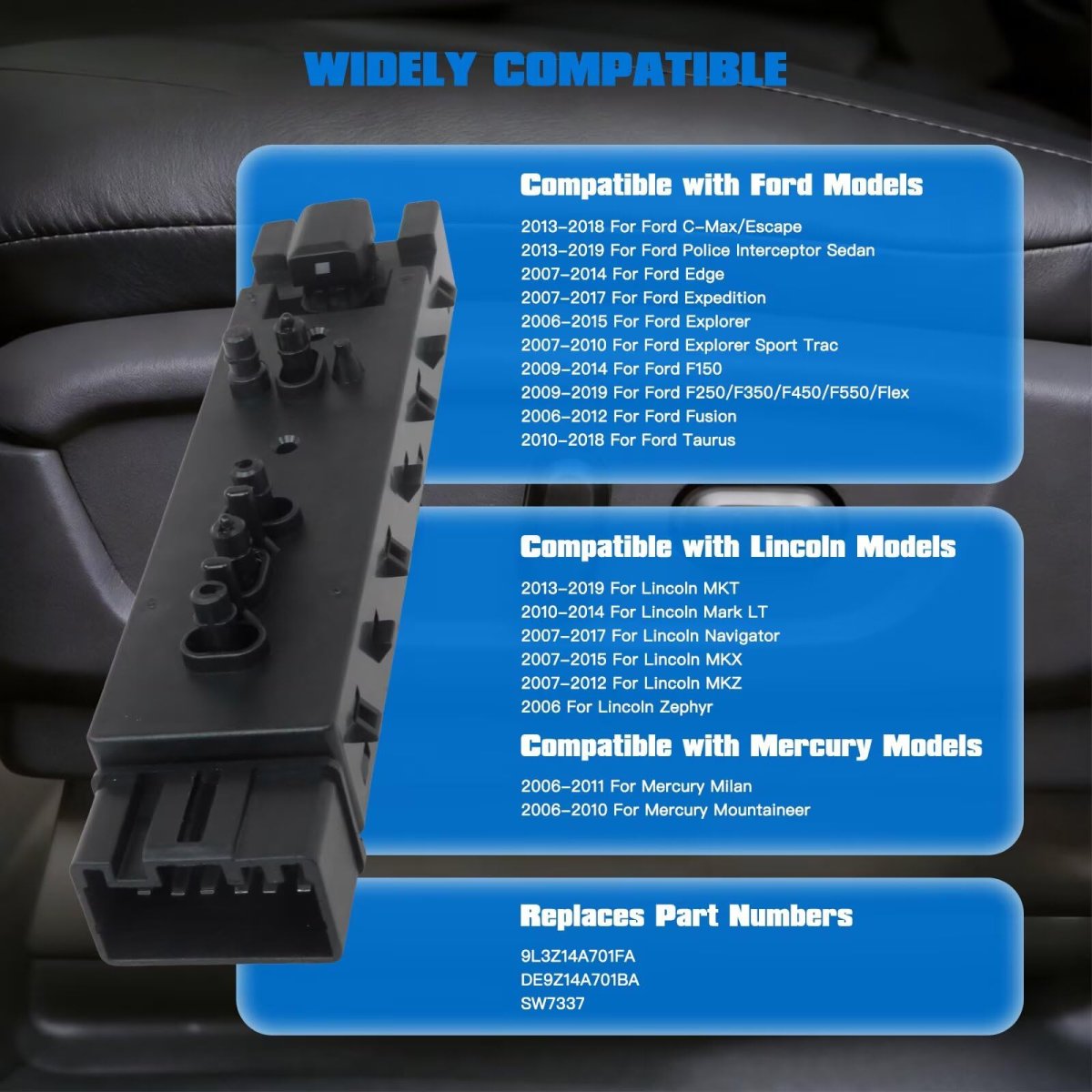 Front Right Passenger Side Power Seat Switch Adjustment Compatible For 2010-2018 Ford Taurus