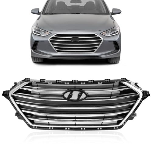 Front Upper Bumper Grille For Hyundai Elantra 2017 2018 Chrome Black Grill Trim