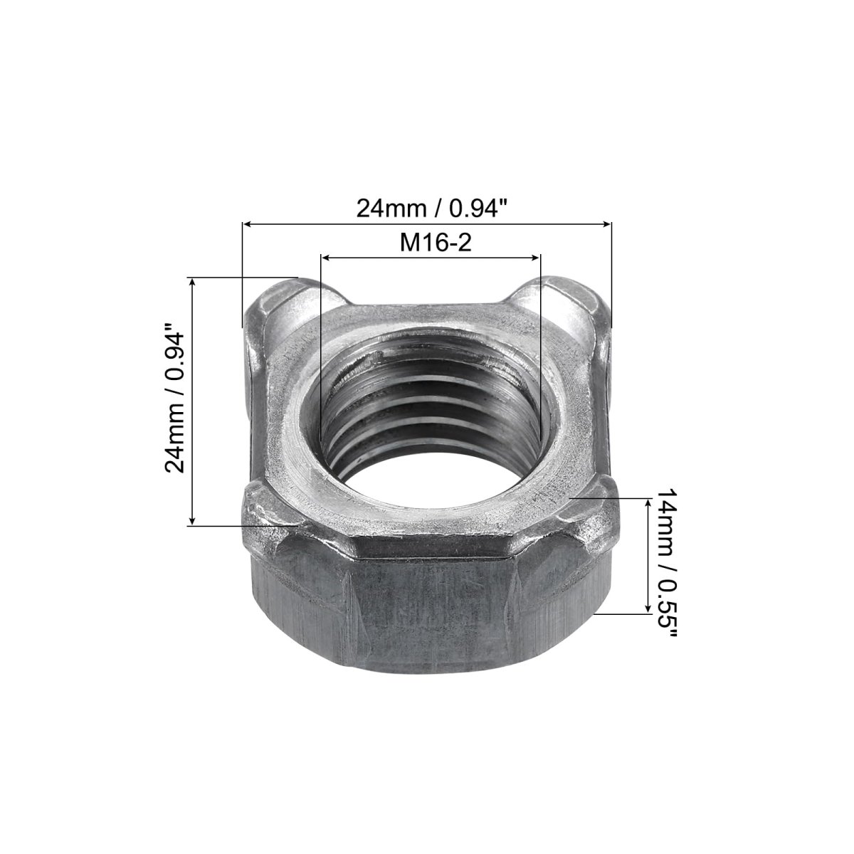 Weld Nuts M16-2 Square Unc Carbon Steel Machine Screw Gray 10pcs