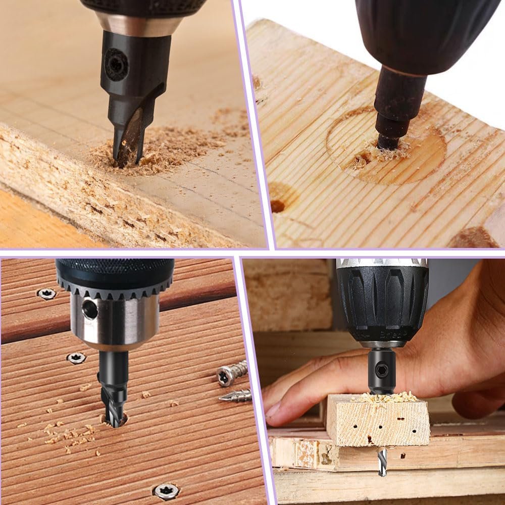 5 Piece Countersink Drill Bit Set For Woodworking 1 4 In Hex Shank Hss Counterbore Hole Bits 6 8 10 12 Sizes 82 Degrees Angle