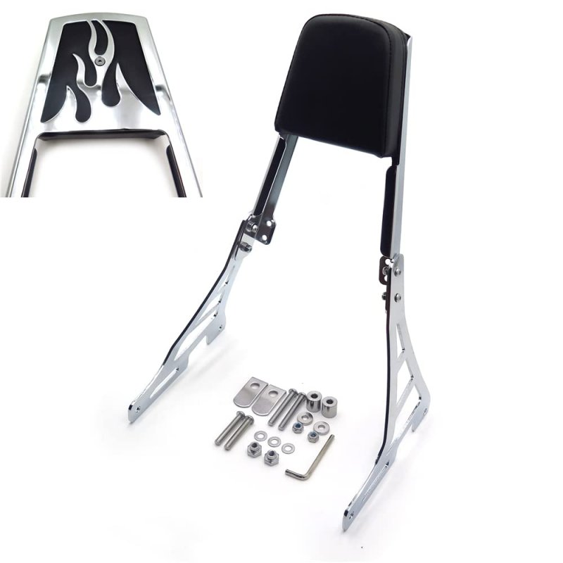 Flame Fire Style Backrest Sissy Bar With Leather Pad Chrome For H-d Sportster Xl883c Xl883r Xl1200r Xl1200c Xl1200s Xlh883
