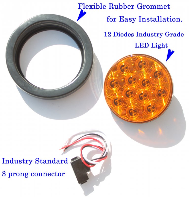4 Sparkling Amber Round Turn Tail Parking Signal Led Light For Truck Trailer Rv W Plug Grommet