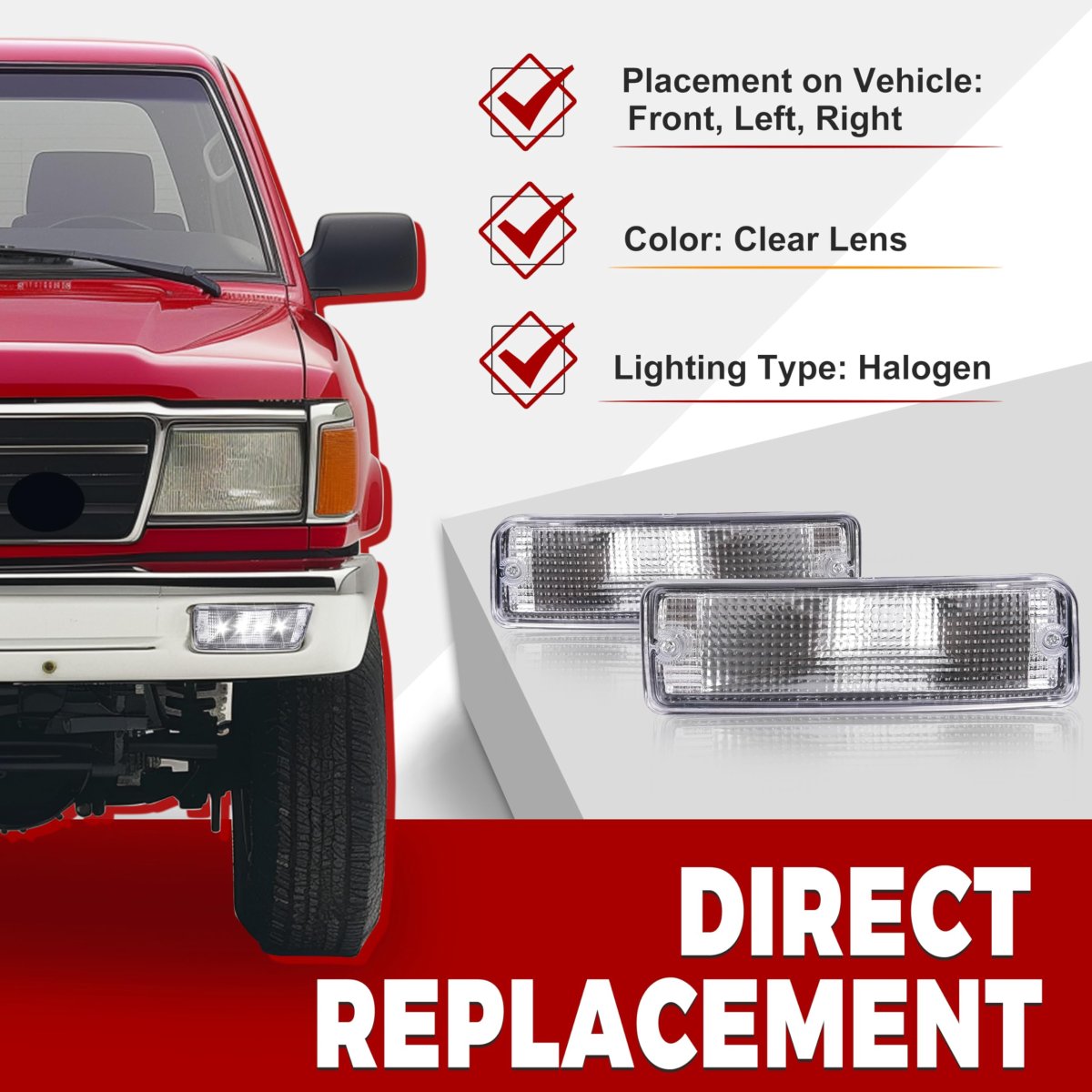 Hecasa Pair Turn Signal Lights For 1989-1995 Toyota Pick-up Truck 2 Wheel Drive Models Only Lamps Assembly Driver Passenger