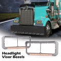 G-plus Paired Chrome Plated 4x6 Headlamp Visors With Amber Led Strips Clear Lens
