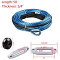 50x1 4 Synthetic Winch Rope Cable 5000lbs Blue Silver 6 Bolt Billet Aluminum Hawse Fairlead Stopper Line Saver Universal