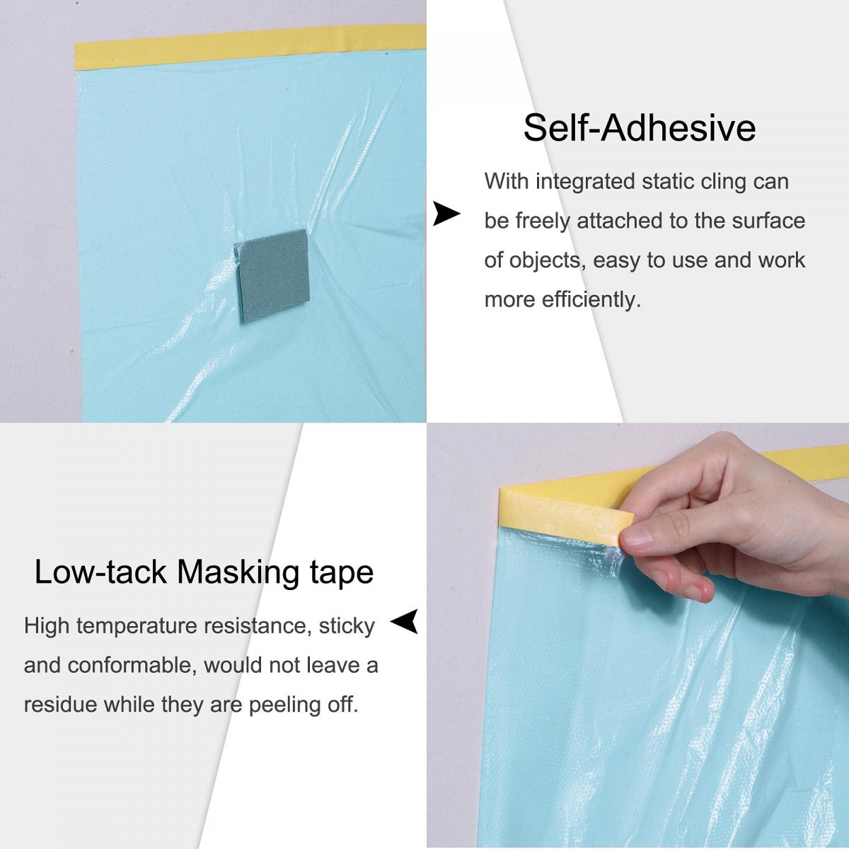 Pre-taped Masking Film 59 In X 82 Ft Plastic Drop Cloth With Low-tack Painters Tape For Painting Protection Blue