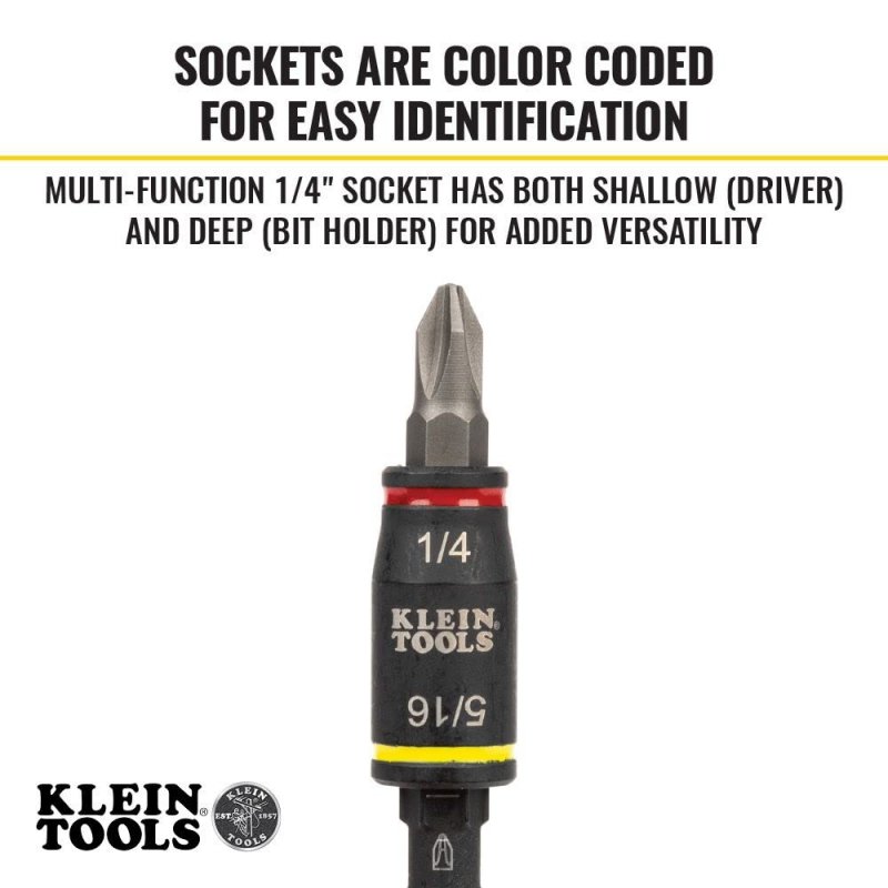 Klein Tools 32767 Impact Driver 3-in-1 Flip Socket And Bit Holder 1 4-inch 5 16-inch Hex Drivers 5-inch Length