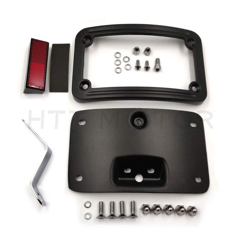 Httmt Mt388-bk Black Laydown Curved License Plate Bracket Tag Holder W Mount Kit For H-d 2005-2007 Softail Springer Classic