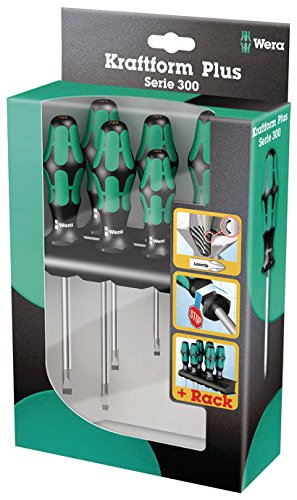 05105650001 334 Kraftform Plus Lasertip Screwdriver Set With Rack 6 Pieces Slotted And Phillips Drive Tips Stainless Steel