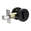 Round Deadbolt Door Lock Stainless Steel Single Cylinder Adjustable Latch 2-3 8 To 4 Backset For 1-3 1-31 32 Thickness Black 
