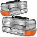 Aintier A Pair Of Automotive Headlight Assembly Fit For Chevrolet Silverado 1500 Hd 2001-2002 For 2500 1999-2002 With Chrome