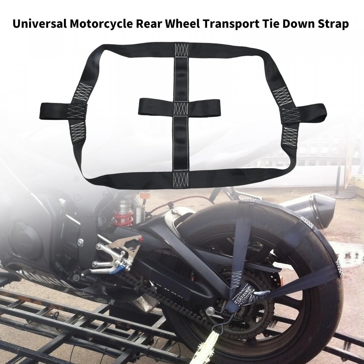 Motorcycle Rear Wheel Tie Down Strap Wear Resistant Transport Belt For Motorcycles Trucks And Cars Black