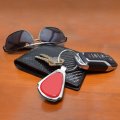 Jeep Grill On Red Dome Mirror Chrome Metal Teardrop Premium Key Chain Keychain 