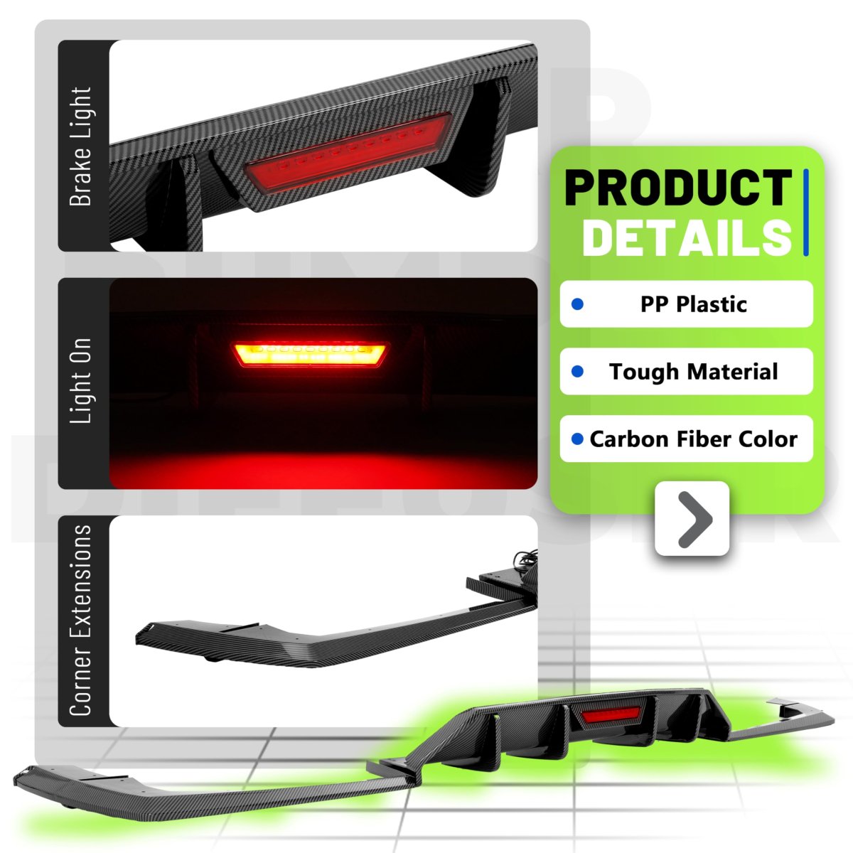Jmtaat Rear Bumper Diffuser For 2021-2023 Hyundai Elantra All Models Lower Lip Splitter Valance Spoiler Carbon Fiber Color