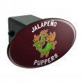 Jalapeno Puppers Puppy Dog Poppers Funny Humor Oval Tow Trailer Hitch Cover Plug Insert
