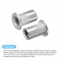 Uxcell 1 4-20 Rivet Nuts 30pcs 304 Stainless Steel Knurled Flat Head Threaded Insert For Metal Plastic