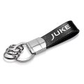 Nissan Juke Real Black Leather Loop Key Chain Chrome Round Hook 3 75 In X 1