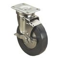 Swivel Plate Caster Grey Rubber W Side Plates 5heel Brake 