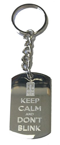 Keep Calm And Dont Blink Tardis Police Box Novelty Symbol Logo Metal Ring Keychain Stainless Steel Silver Modern Large